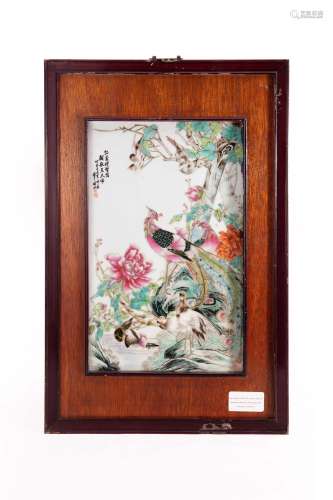 60年代粉彩花鸟五伦图瓷板