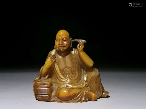 TIANHUANG STONE CARVED GILT FIGURE