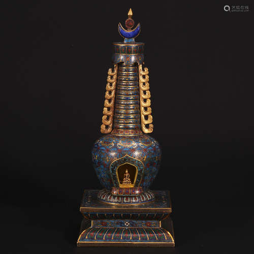 QING DYNASTY BRONZE CLOISONNE BUDDHA TOWER