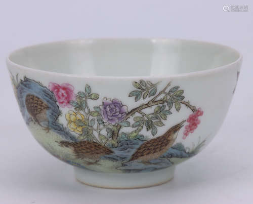 A FAMILLE ROSE BIRDS AND FLOWERS BOWL QING DYNASTY GUANGXU PERIORD