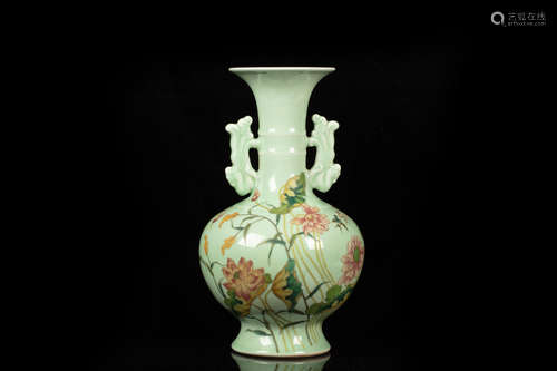 A CELADON FAMILLE ROSE VASE