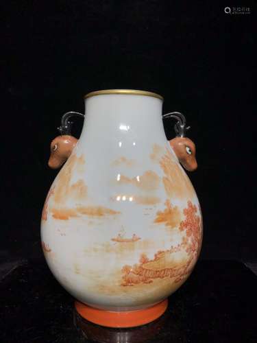 A COPPER-RED LANDSCAPE DEER ZUN VASE QING DYNASTY QIANLONG PERIOD