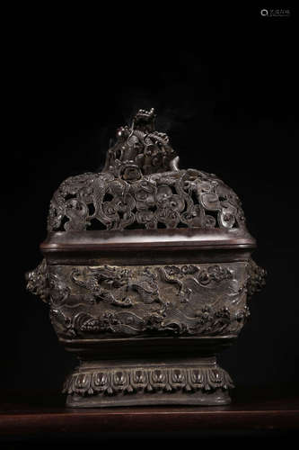 A CARVED BRONZE DRAGON AND SEA MONSTER CENSER ‘DAMING XUANDE NIAN ZHI MARKED’