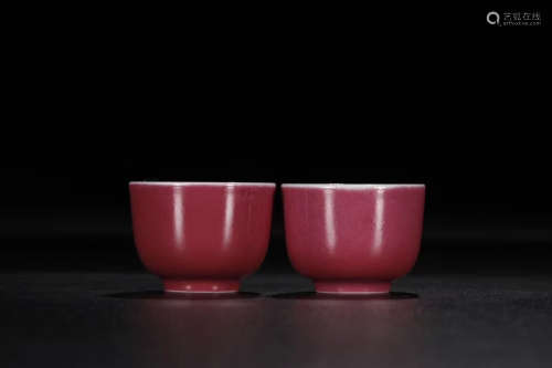 A PAIR OF RED GLAZED CUP QING DYNASTY YONGZHENG PERIOD