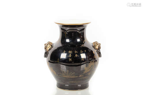 GILT AND BLACK GLAZED 'CHILDREN' VASE