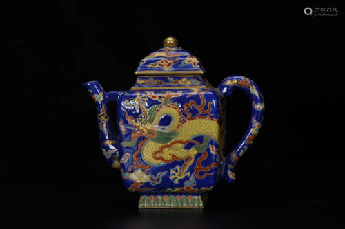 A CLOISONNÉ GILT DRAGON SQUARE POT QING DYNASTY QIANLONG PERIOD