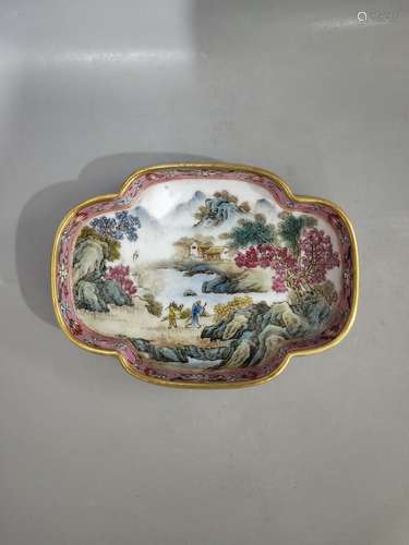 A FAMILLE ROSE LANDSCAPE WATER POT QING DYNASTY JIAQING PEROID