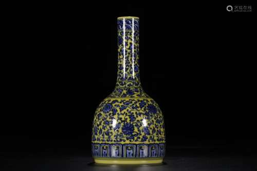 A YELLOW GROUND BLUE FLORALS BELL VASE QING DYNASTY YONGZHENG PERIOD