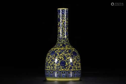 A YELLOW GROUND BLUE FLORALS BELL VASE QING DYNASTY YONGZHENG PERIOD