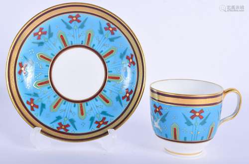 19th c. Minton coffee cup and saucer painted after Sir