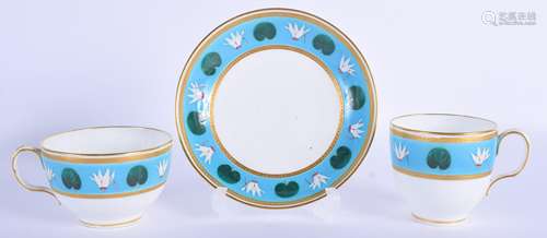 19th c. Minton teacup, coffee cup and saucer painted