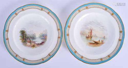 19th c. Minton pair of plates each painted with watery