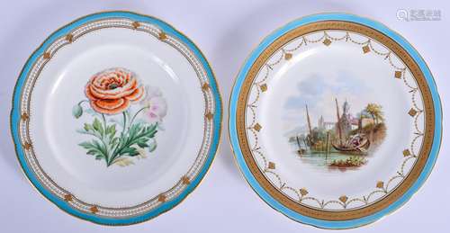 Minton plate painted with a man in a boat in an estuary