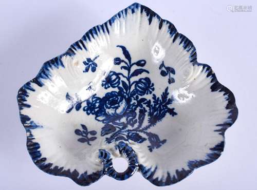 18th c. Liverpool leaf shaped dish with three conical