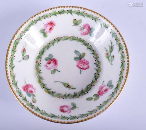 AN 18TH CENTURY SEVRES PORCELAIN SAUCER painted with