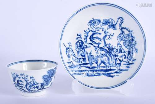 18th c. Derby rare teabowl and saucer printed in blue