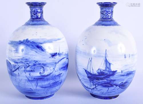 Royal Crown Derby pair of vases painted in blue with