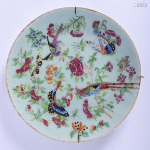 A 19TH CENTURY CHINESE CANTON FAMILLE ROSE BUTTERFLY