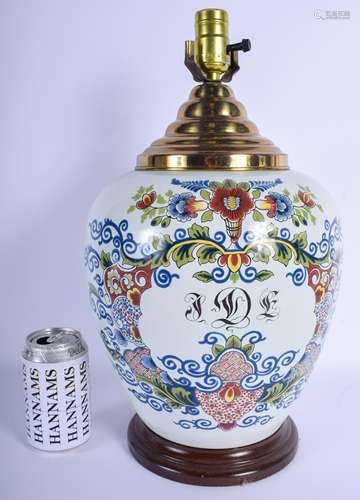 A VINTAGE DELFT FAIENCE TIN GLAZED JAR converted to a