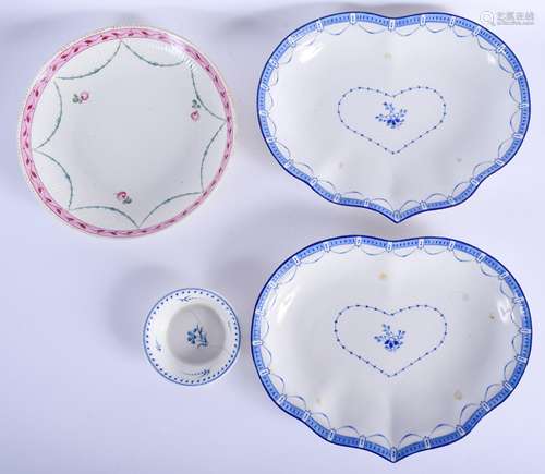 18th c. Derby pair of heart shaped dishes painted in