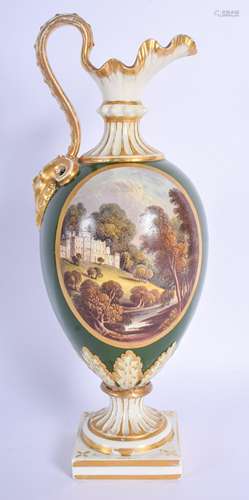 19th c. Derby ewer painted with a view of Willersley