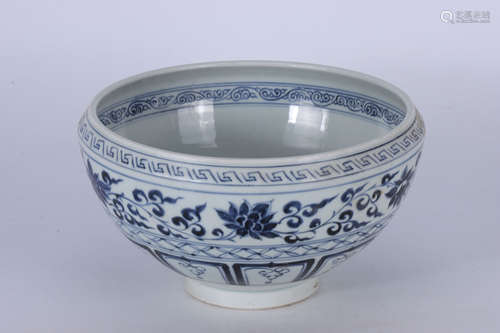 A BLUE AND WHITE LOTUS POT YUAN DYNASTY