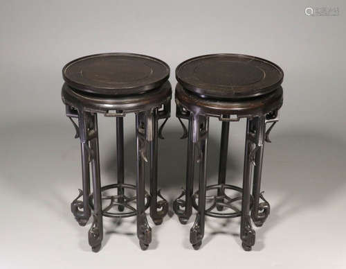 PAIR OF ZITAN WOOD CARVED FLOWER STANDS