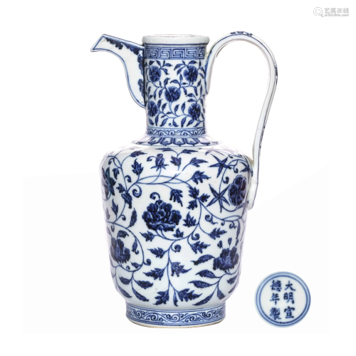 A CHINESE FLORAL BLUE AND WHITE POT WI…