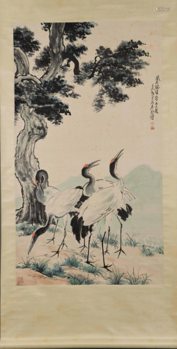 A CHINESE PINE AND CRANE PAINTING, X…