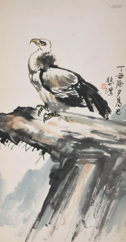 A CHINESE EAGLE ROCK PAINTING,XU BEIH…
