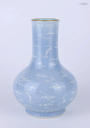 A CHINESE BLUE GLAZED REVERSE DECOR…