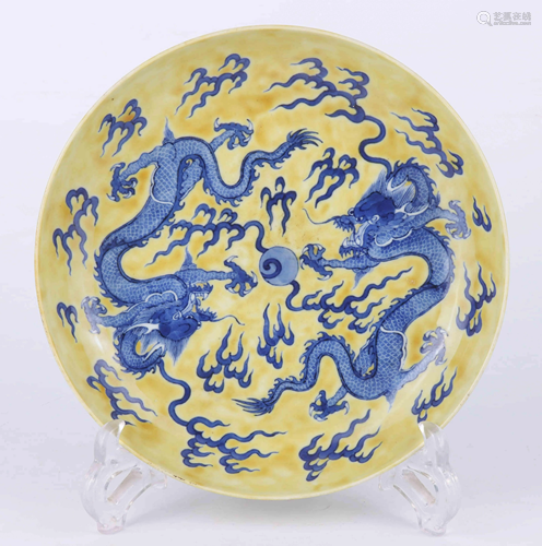 A CHINESE YELLOW GLAZED “DRAGON” POR…