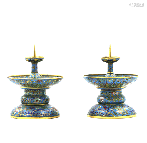 A PAIR OF GILT BRONZE ENAMEL CLOIS…