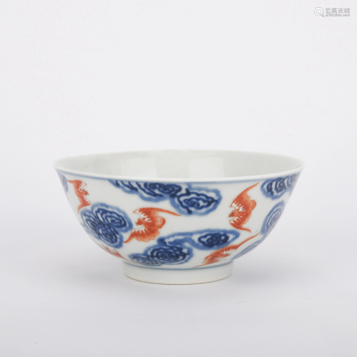 A CHINESE BLUE AND WHITE IRON RED GL…