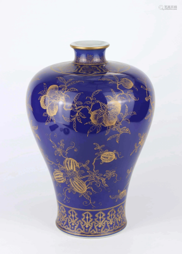 A CHINESE BLUE GLAZED GILT DECORATED…