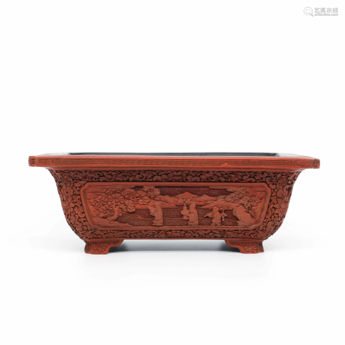 A CHINESE CARVED CINNABAR LACQUERED F…