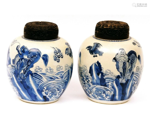 A Pair of Chinese Blue and White Jars