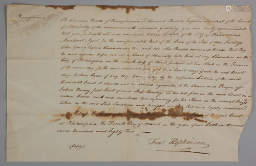 Francis Hopkinson signed document, Clement…