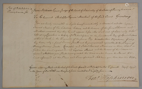 Francis Hopkinson signed document, Clement…