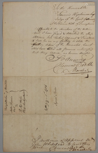 Francis Hopkinson signed document, Clement…