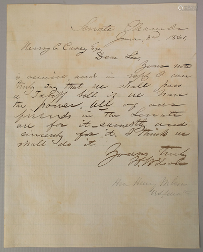 Henry Wilson signed Letter to Henry Charles Ca…