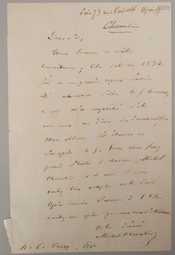 Manuscript letter in French signed Michel Che…