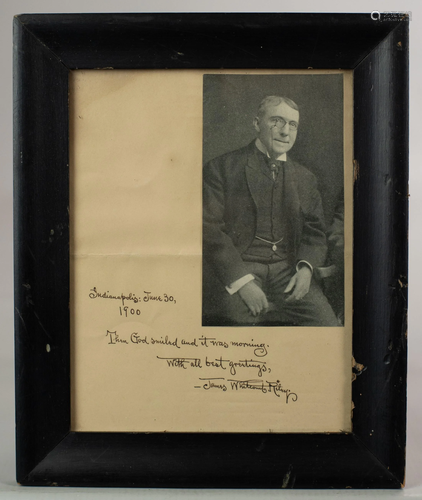 James Whitcomb Riley Handwritten Signed …