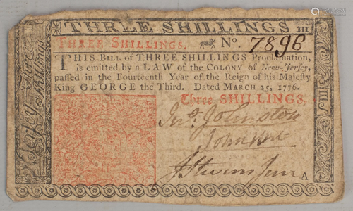 New Jersey Three Shillings Colonial Currency…