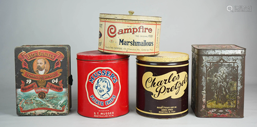 (5) Large Advertising Tins