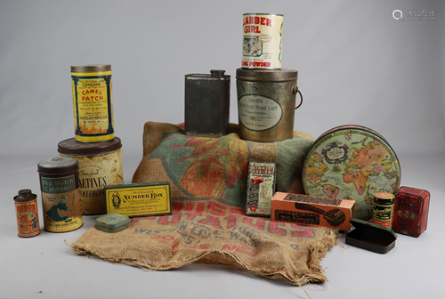 (15) Advertising Tins, Box & Bag