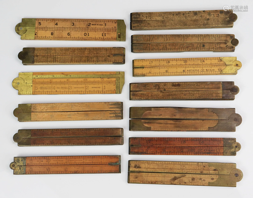 (13) Folding Box Wood and Brass Rulers