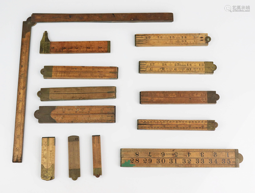 (13) Folding Box Wood and Brass Rulers