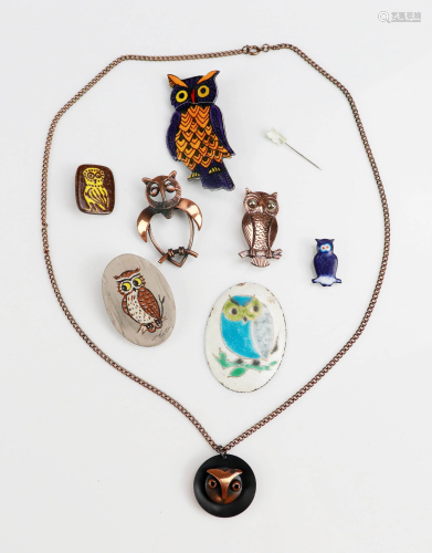 MId Modern Century Owl Copper Jewelry Lot