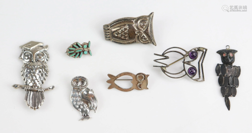 Sterling Silver Owl Brooch and Pendant Lot